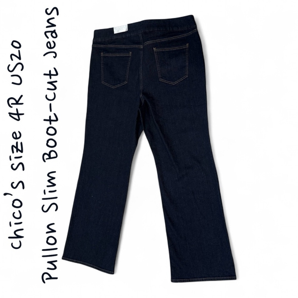 CHICOS Pull-On Boot-Cut Jeans US Size 20R (Chicos Size 4R) NWT  Dark Blue - Picture 2 of 7